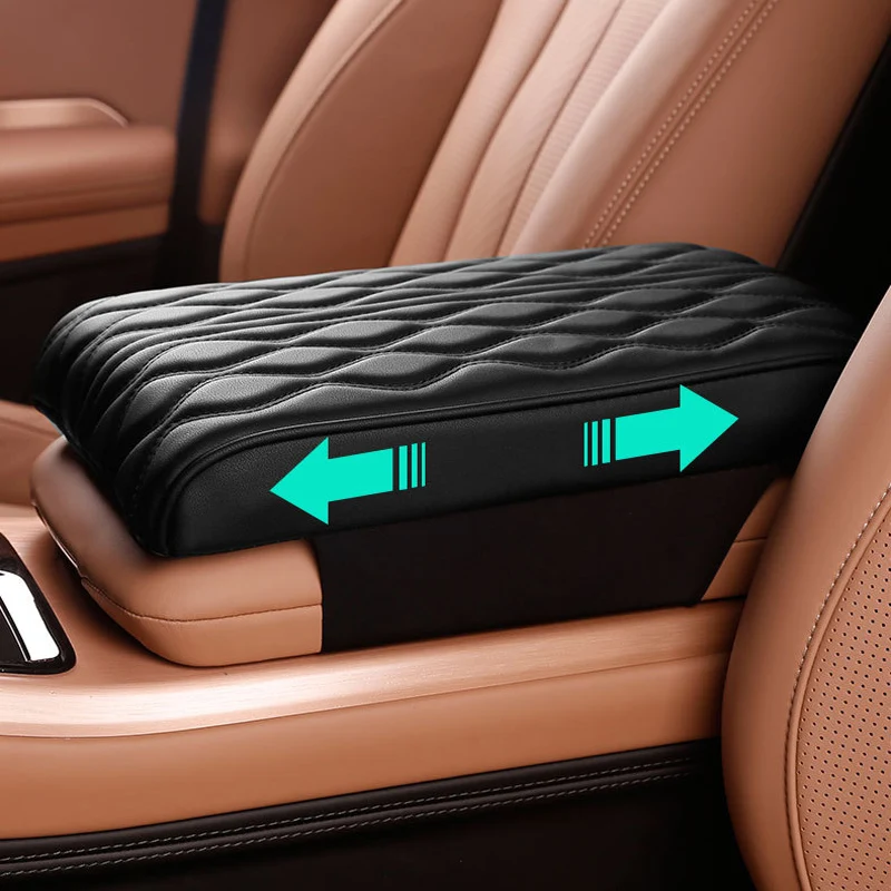 Wave Embroider PU Leather Car Armrest Mat Center Console Arm Rest Protection Cushion Auto Armrests Storage Box Cover Pad Center Console Armrest Car Armrest Box Armrest Box Car Armrest Cover Center Console Cover Armrest Pad Car Armrest Mat