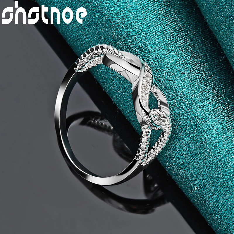 SHSTONE 925 Sterling Silver rings Inlay Zircon Numeral 8 Ring For Women Charm Jewelry Bridal Wedding Engagement Bands silver ring,wedding rings,silver rings,silver heart ring,silver cross ring,silver rose ring