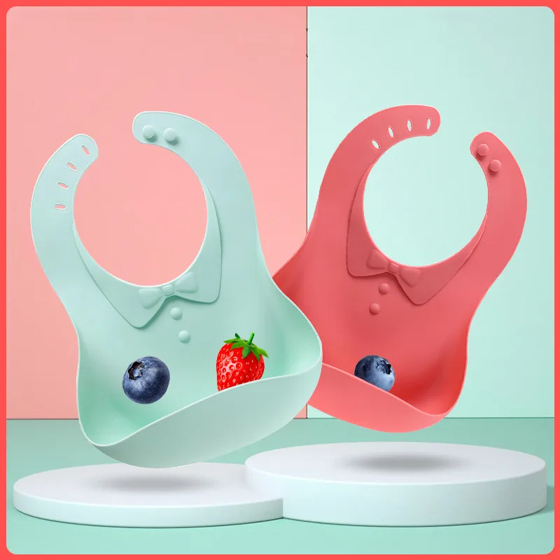

Baby Silicone Bib Children's Rice Pocket Soft Silicone Tableware Baby Adjustable Waterproof Anti-dirty Silicone Bib BPA free