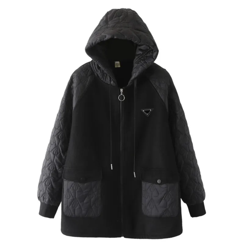 

5XL Winter Parkas Plus Size Women's Clothing Loose Woolen Splice Down Padded Coat 2022 Casual Warm Fleece Hooded Wadded Jacket
