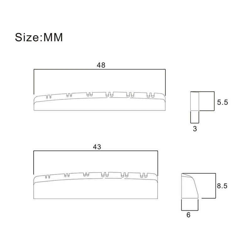 Twelve String Guitar Top Nut – 43mm X 5mm – Black, White, Or Ivory – Black Dog Music