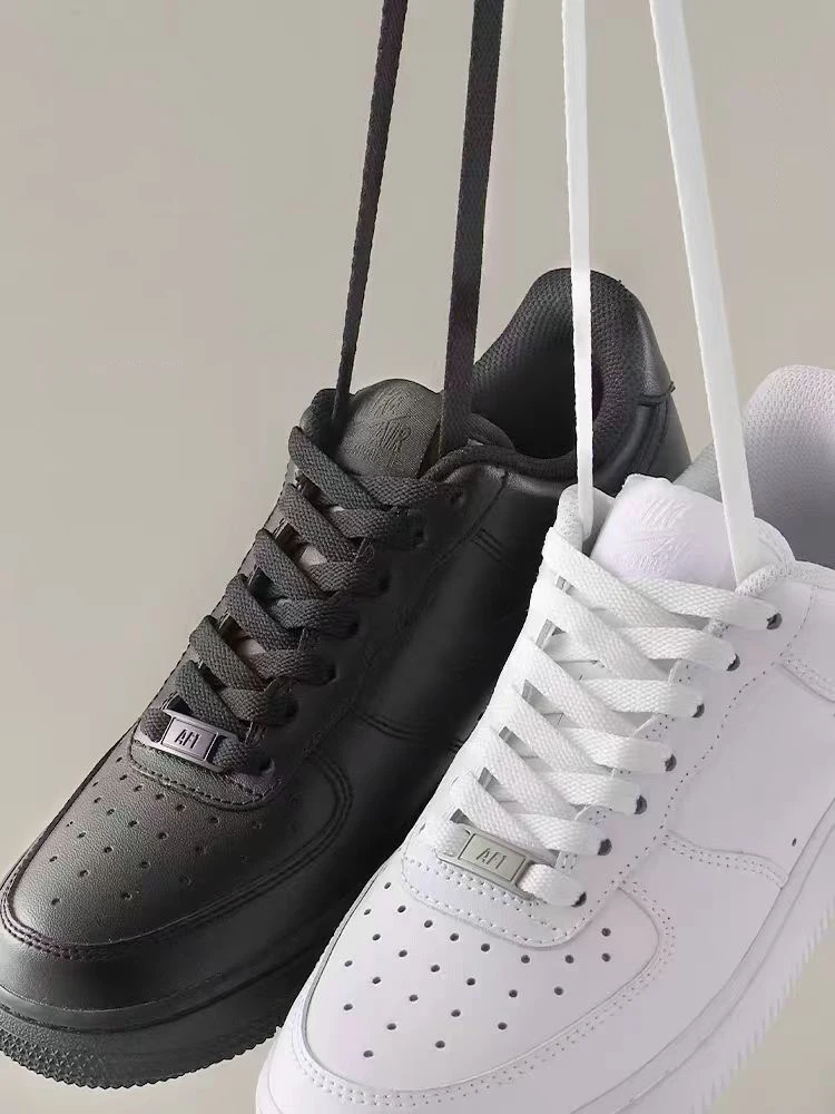 Timeless Black & White Flat Shoelaces with Metal Buckle Shoe Accessories