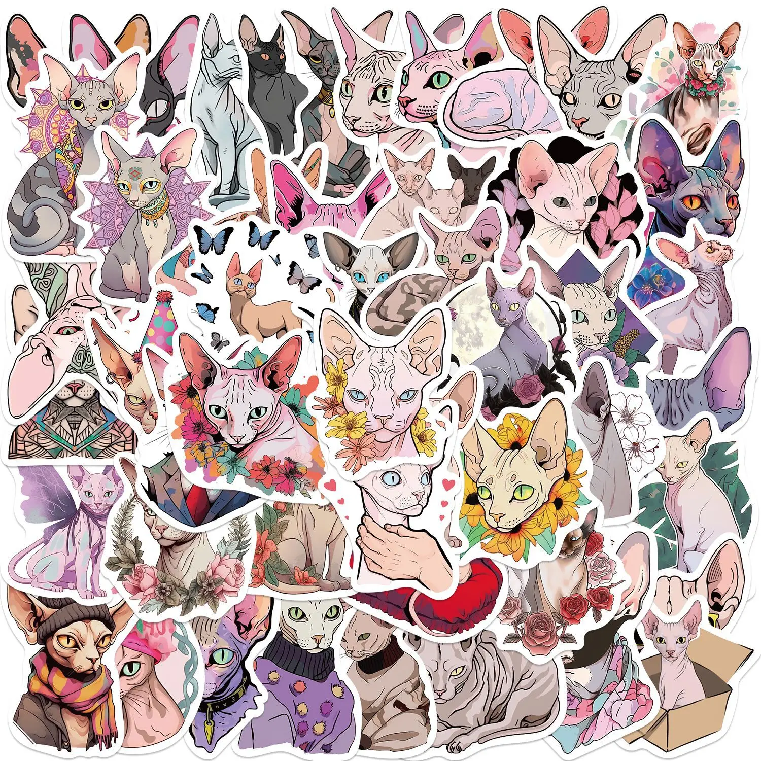 

10/30/50PCS Sphinx Canadian Hairless Cat Cartoon Sticker Aesthetic Waterproof Stickers Decoration Sketchbook Scrapbook DIY Album