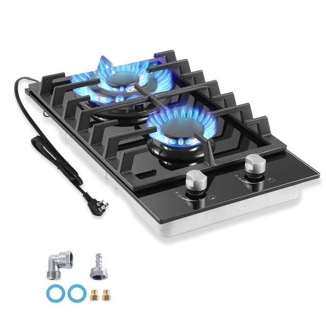 12'' Built-in Gas Cooktop | 2-Burner Dual Fuel LPG/Natural Gas with Thermocouple Safety - Tempered Glass for Apartment & RV 1