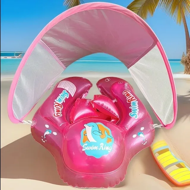 Baby Swim Float Inflatable Baby Swimming Float Rings Waterproof Swim Trainer Pool Float with Sun Canopy for Kids 3