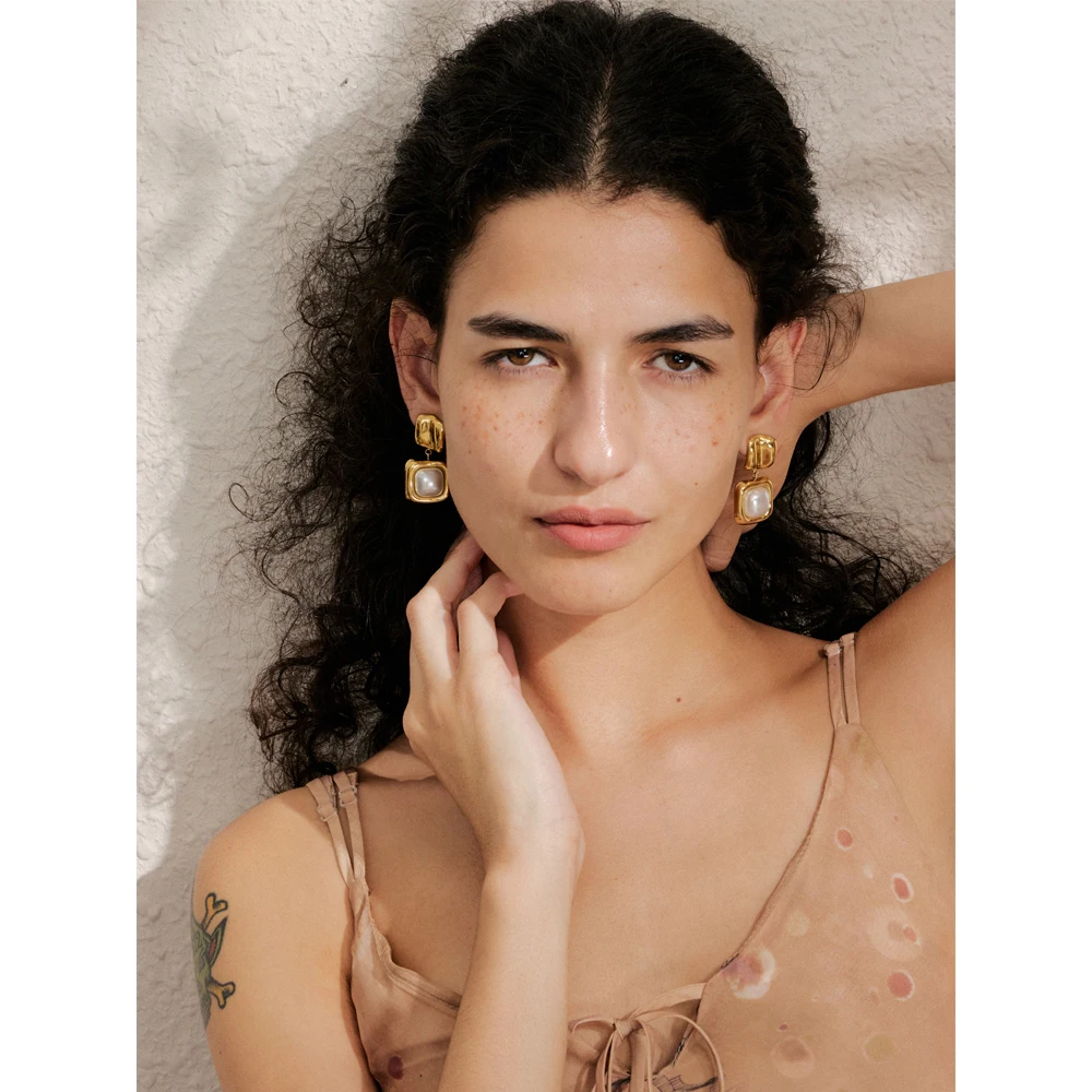 Yhpup Earrings Square Drop Stainless Steel