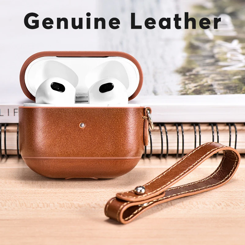 

Genuine Leather For apple Airpods 3 earphone Case Wireless Bluetooth for apple airpods 3nd Earphone Case Cover