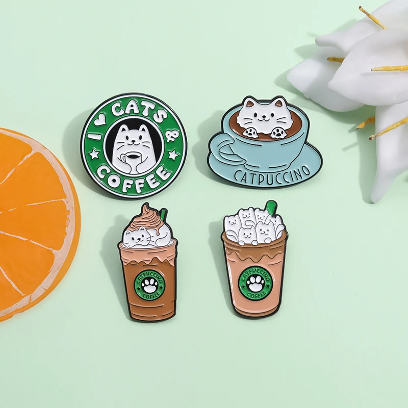 Cartoon Katze Milch Tee Tasse Emaille Pins Benutzerdefinierte Nette Kätzchen Dekorative Broschen Ich Liebe Katzen Pins Revers Hemd Abzeichen Schmuck Zubehör – Detail 5
