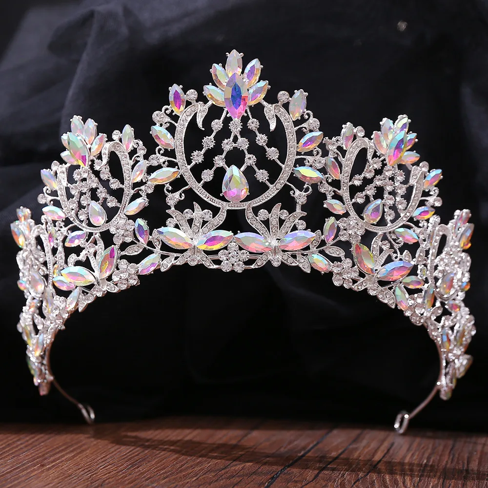 Luxury Silver Color AB Crystal Bridal Tiaras Baroque Crown Headband Bride Party Rhinestone Diadem Wedding Hair Jewelry Ornaments jewelry accessories hair accessory hair headdress bridal headwear hair band crown