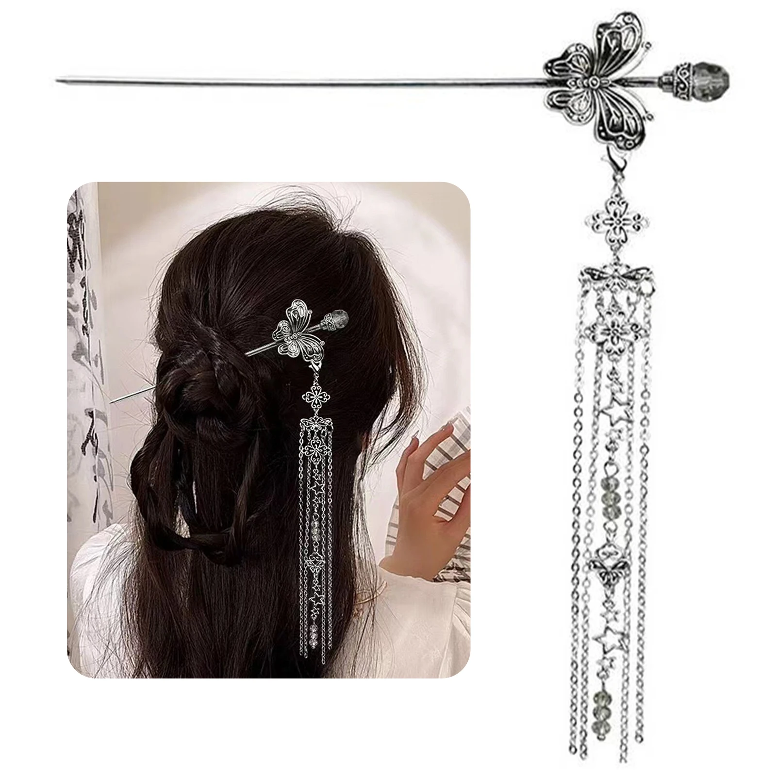 Neo Chinesischen Stil Haarnadel Für Frauen Elegante Schmetterling Quaste Haar Stick Vintage Reluster Metall Haarnadel Kleid Haar Zubehör – Detail 6