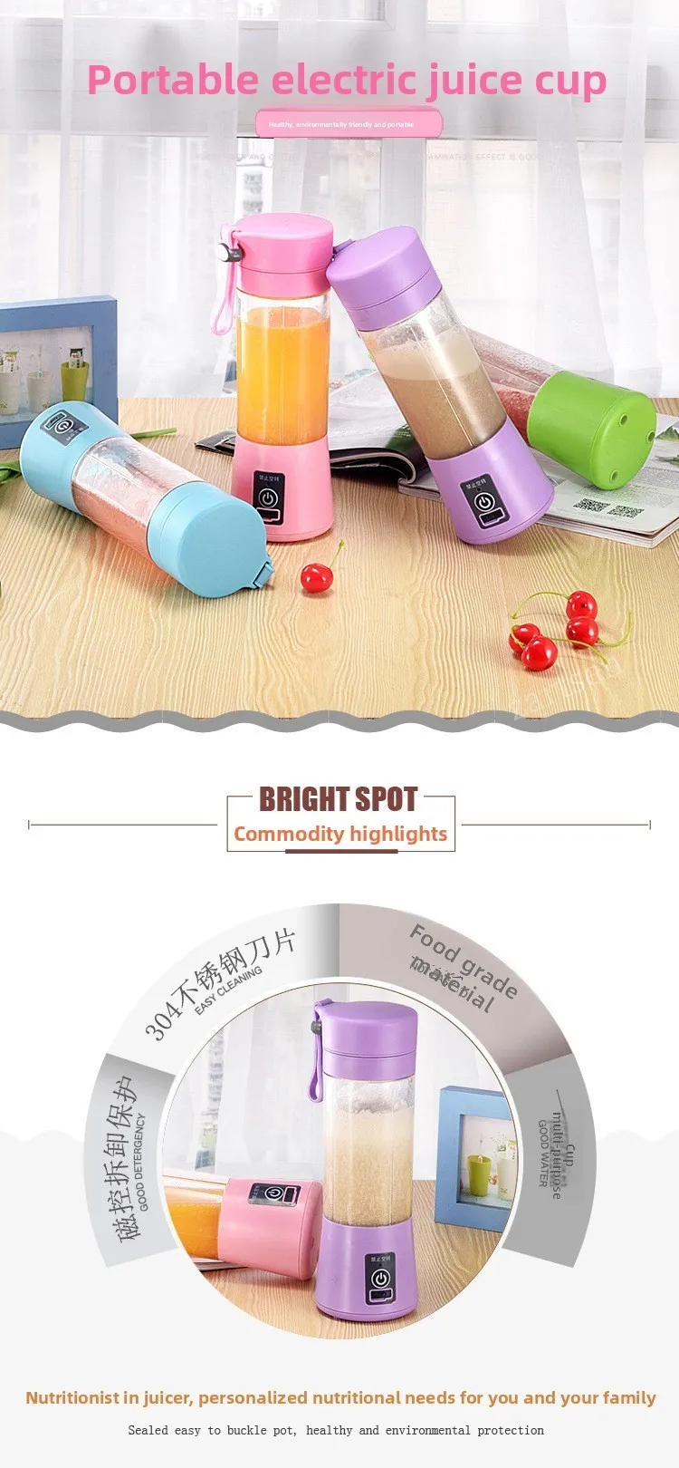 Description Picture 2 of itemElectric Juicer Mini Portable Blender Fruit Mixers Fruit Extractors Multifunction Juice Maker Machine Blender Smoothies Mixer