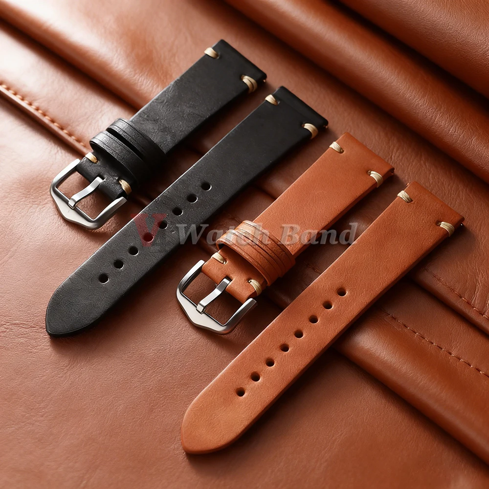 Vintage Retro Genuine Leather Watch Band - Quick Release Strap Bracelet Accessories