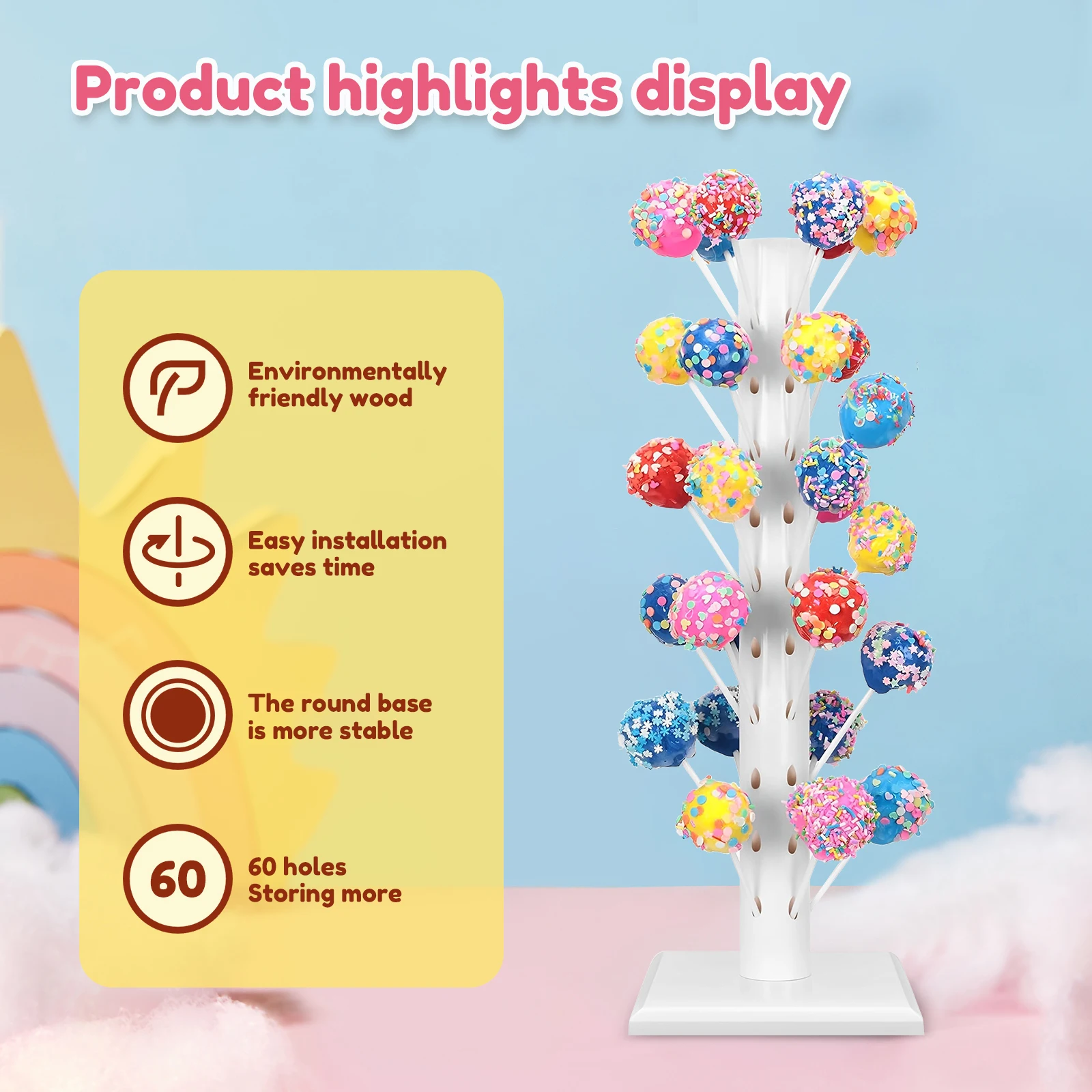 Support De Sucettes En Bois à 60 Trous, Présentoir De