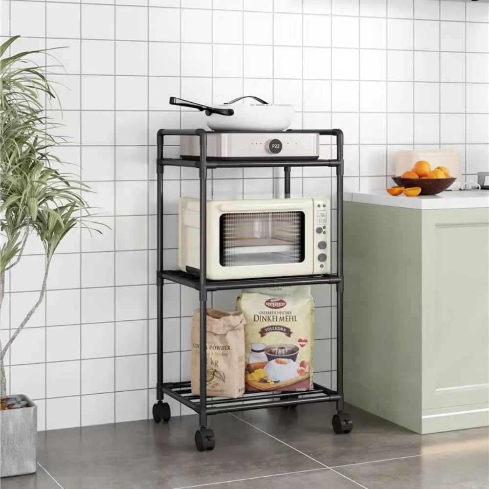 Floor-Standing Microwave Storage Rack Multi Layer Shelf Kitchen With Pulley Trolley Punch-Free Easy To Assemble Kitchen Storage