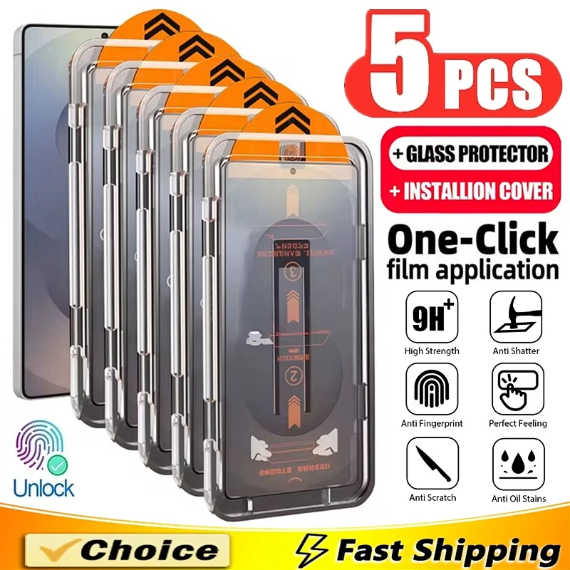 Protecteur d'écran, revêtement oléophobe, sans poussière, Installation facile, pour Samsung Galaxy S23 S24 S21 S22 S25 Ultra S24 Plus, 5 pièces