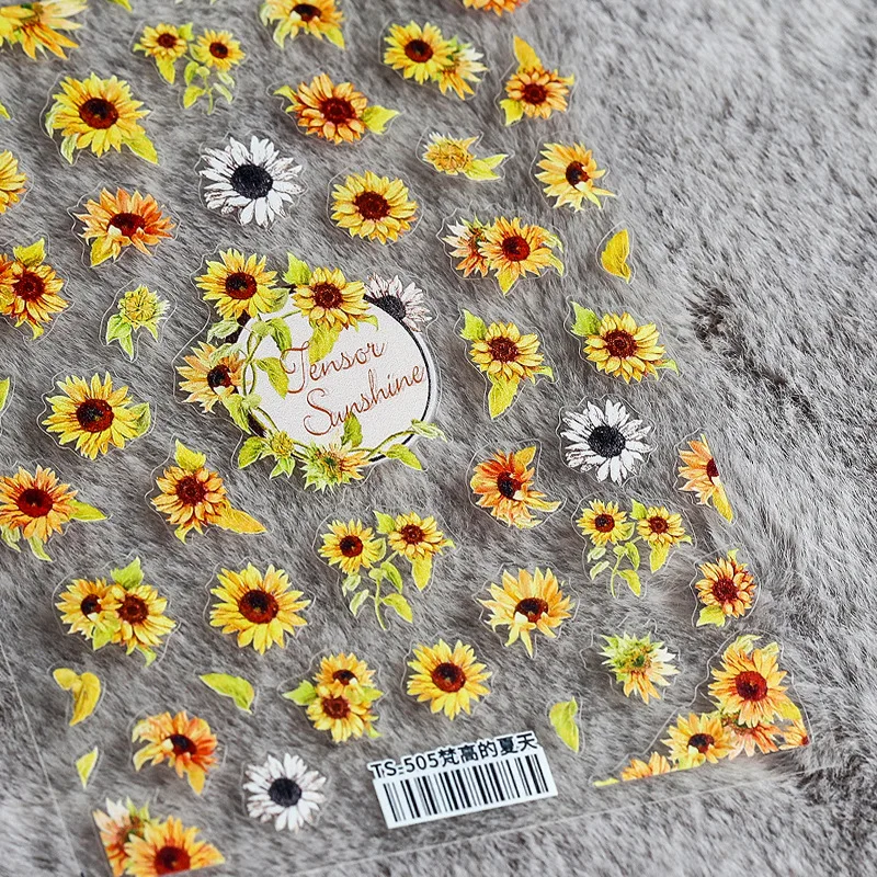 Nail Stickers Sunflower Spring Flowers Daisy 3D Nail Art Decoration 1pc