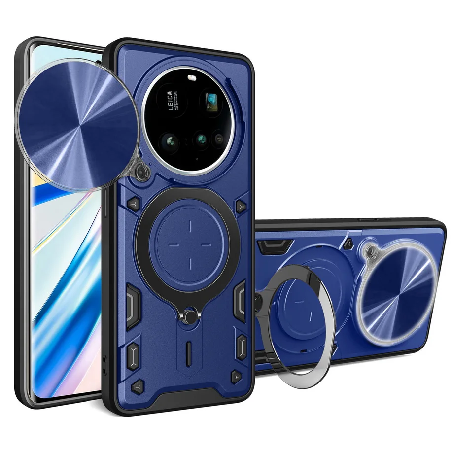 Enhanced Metal Ring Holder Magnetic Car Mount Case with Rotating Holder and Camera Protection