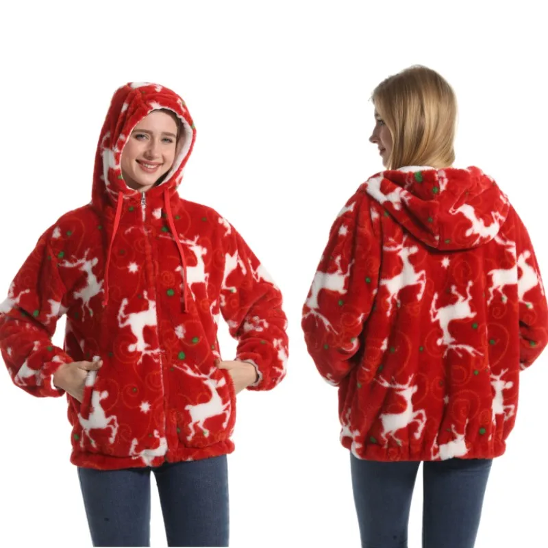 Winter Plush Fleece Warm Coat Unisex for Adults Flannel Faux Fur Double Layer Soft Warm Hoodie Sweatshirt