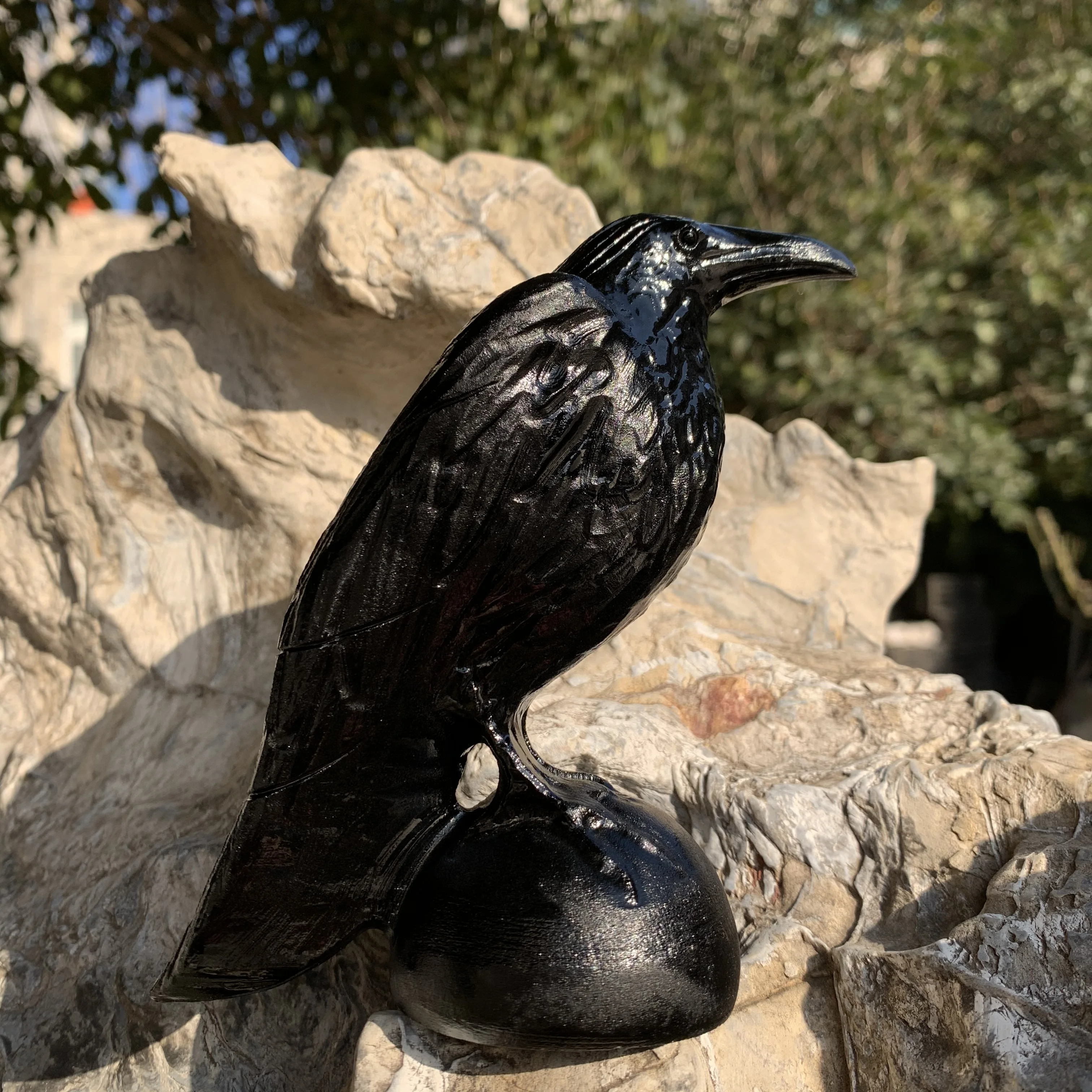 Natural Black Obsidian Carved Raven sculpture Black Bird Crow Figurine Statue