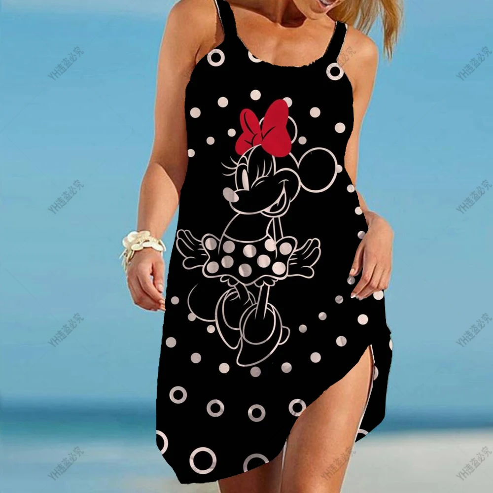 

Woman 2024 Beach Backless Sleeveless Boho Fashion Minnie Mouse Dress Sexy Women's Summer Sundresses Slip Disney Loose Dresses