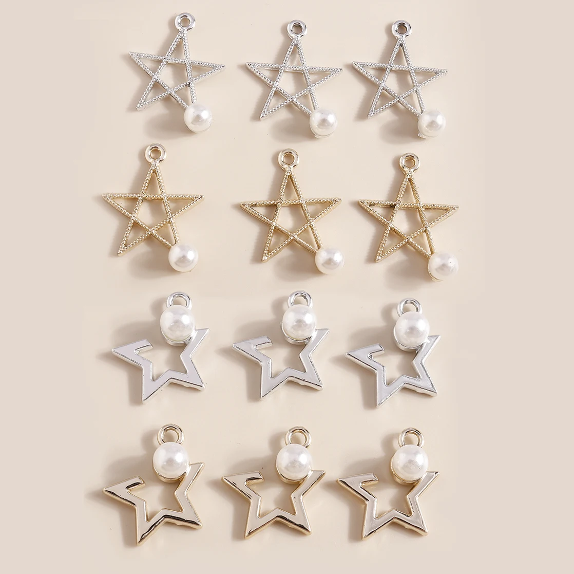 Leslie 10 Stück Gold Silber Farbe Perle Stern Charms für Armband Ohrringe Herstellung Zubehör Anhänger Halskette Diy Schmuck