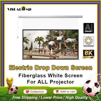VisualMr Schermo di proiezione drop down motorizzato elettrico in fibra di vetro bianco 4K Cinema di proiezione da 120 pollici per cinema home theater