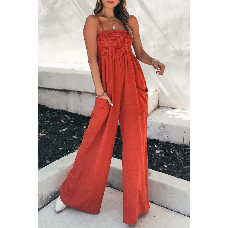 

Summer Leisure Fashion Trend Sleeveless Design Sense Sling Pocket Personalized Solid Color Temperament High Quality Jumpsuit New