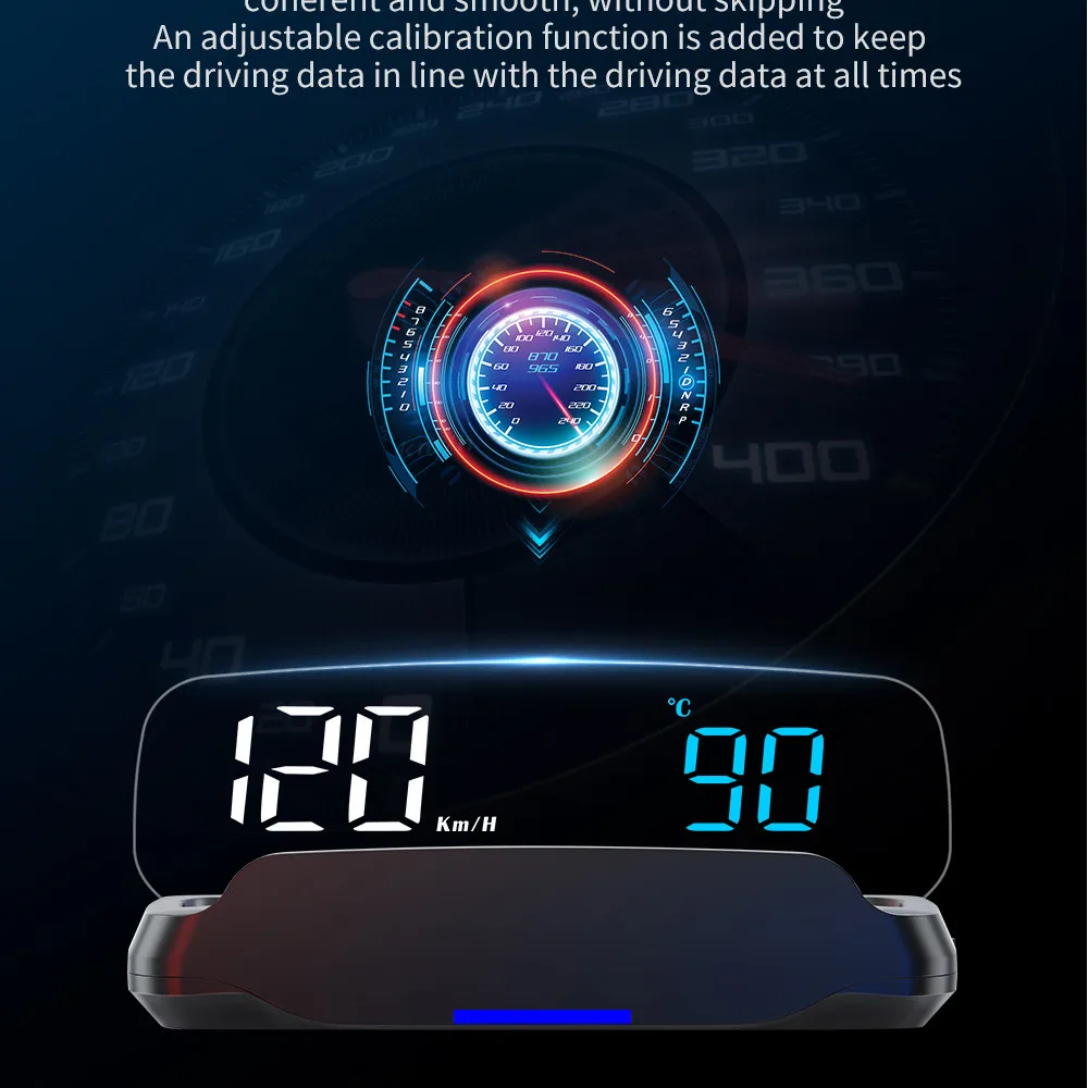 C7B obd hud 자동차 헤드 업 디스플레이 속도계 알람 수온 프로젝터 나침반 앞 유리 프로젝터 전압 알람 obd2 게이지