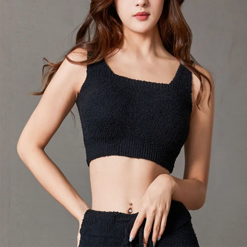

Women Crop Top Solid 2022 Winter Warm Plus Velvet Sleeveless Vest Casual Basic Shirt Off Shoulder Cami Sexy Backless Tank Top