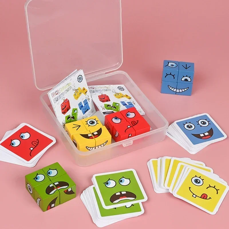 Wooden Expression Block Puzzle Cubic Blocks 3+ Years Old Children's Puzzle Games Family Gathering Toys Children's Gifts