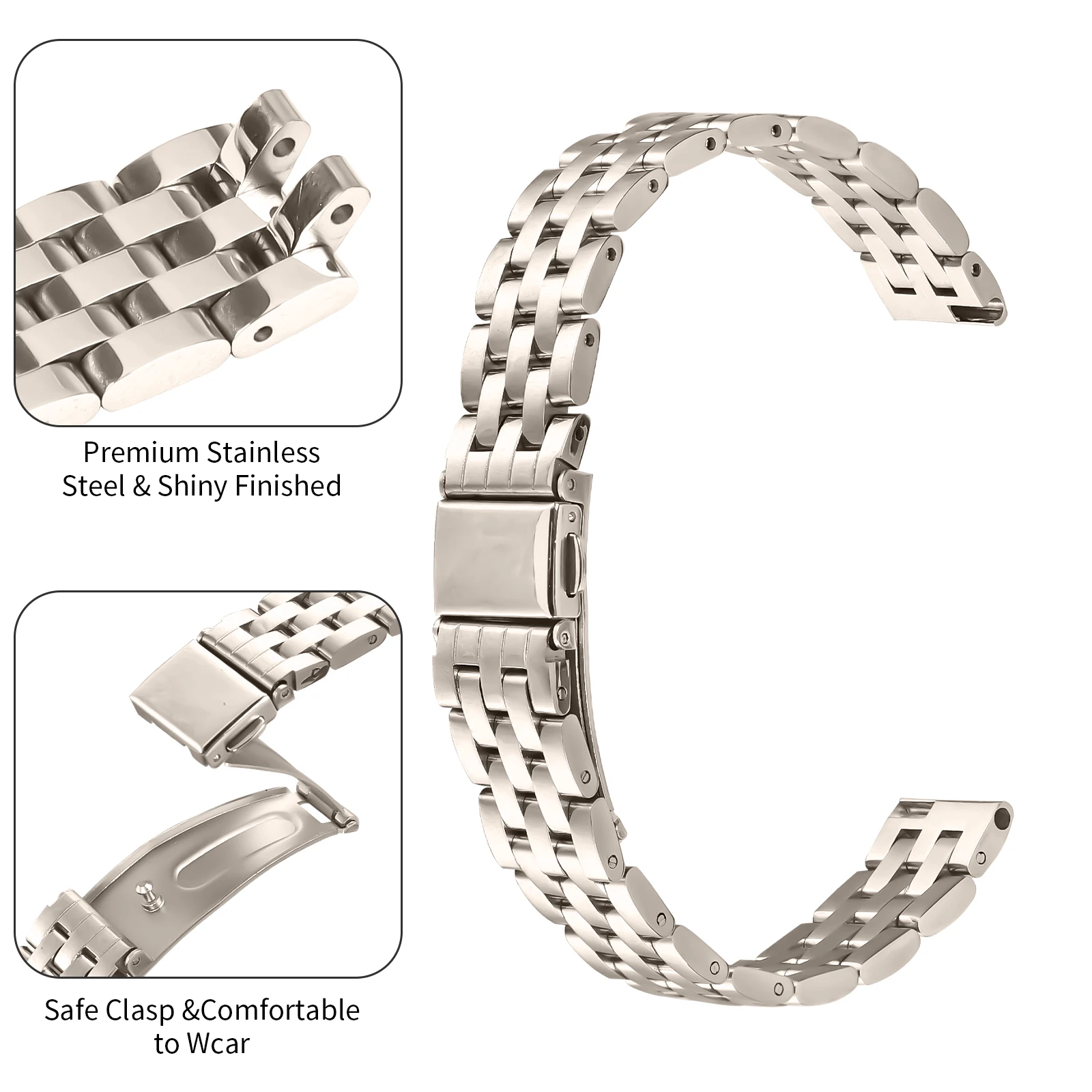 Elegant 14mm Stainless Steel Strap Bracelet