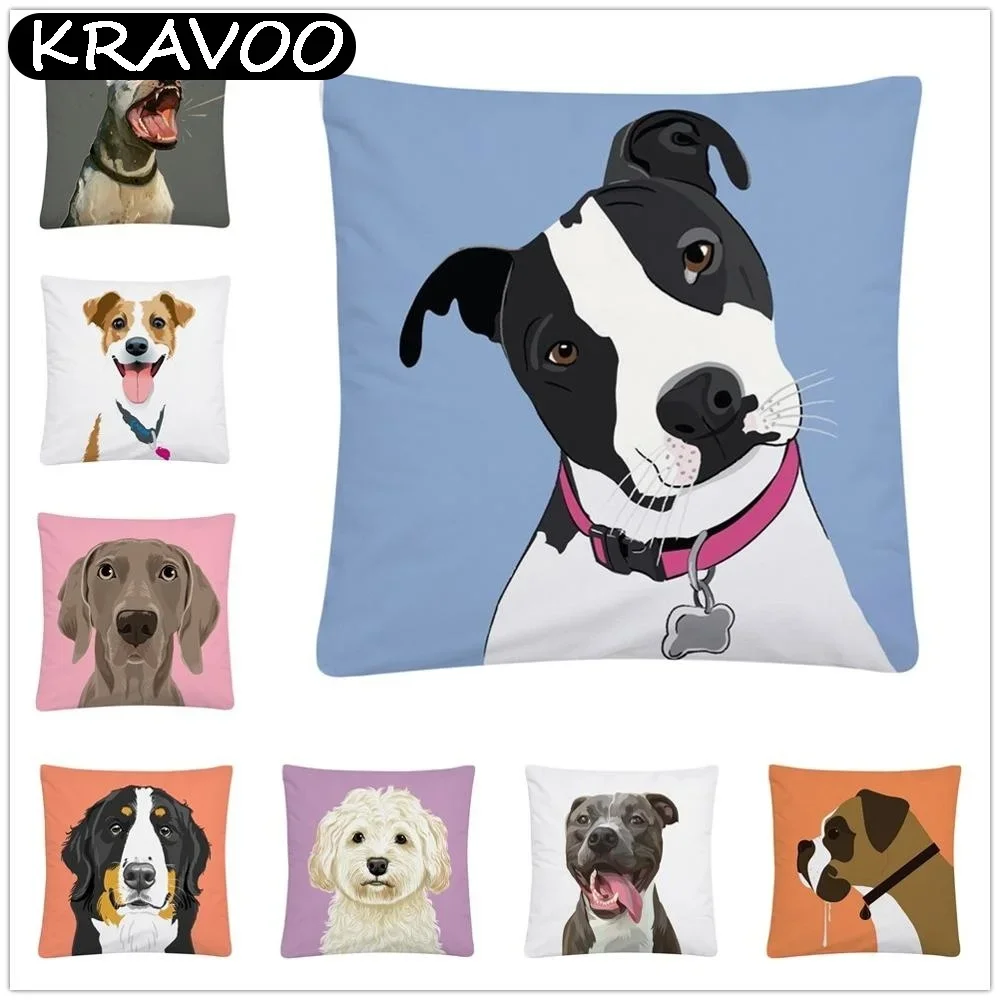 

Cute Dog Cartoon Pattern Soft Short Plush Cushion Cover Pillow Case For Home Sofa Car Decor Pillowcase 45x45cm Funda Cojín