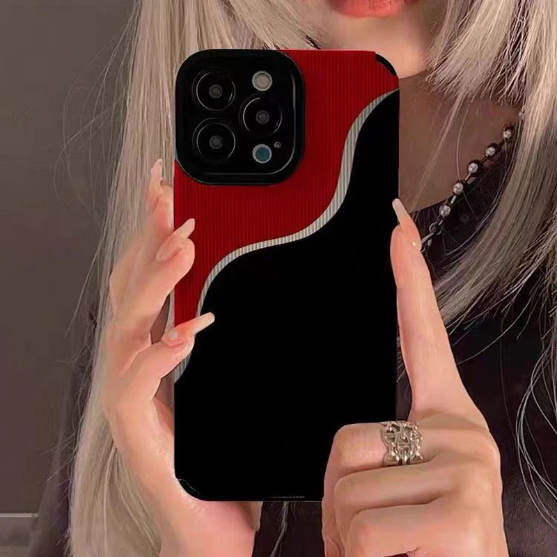 Sleek Black & Red Silicone Leather Shockproof Phone Case