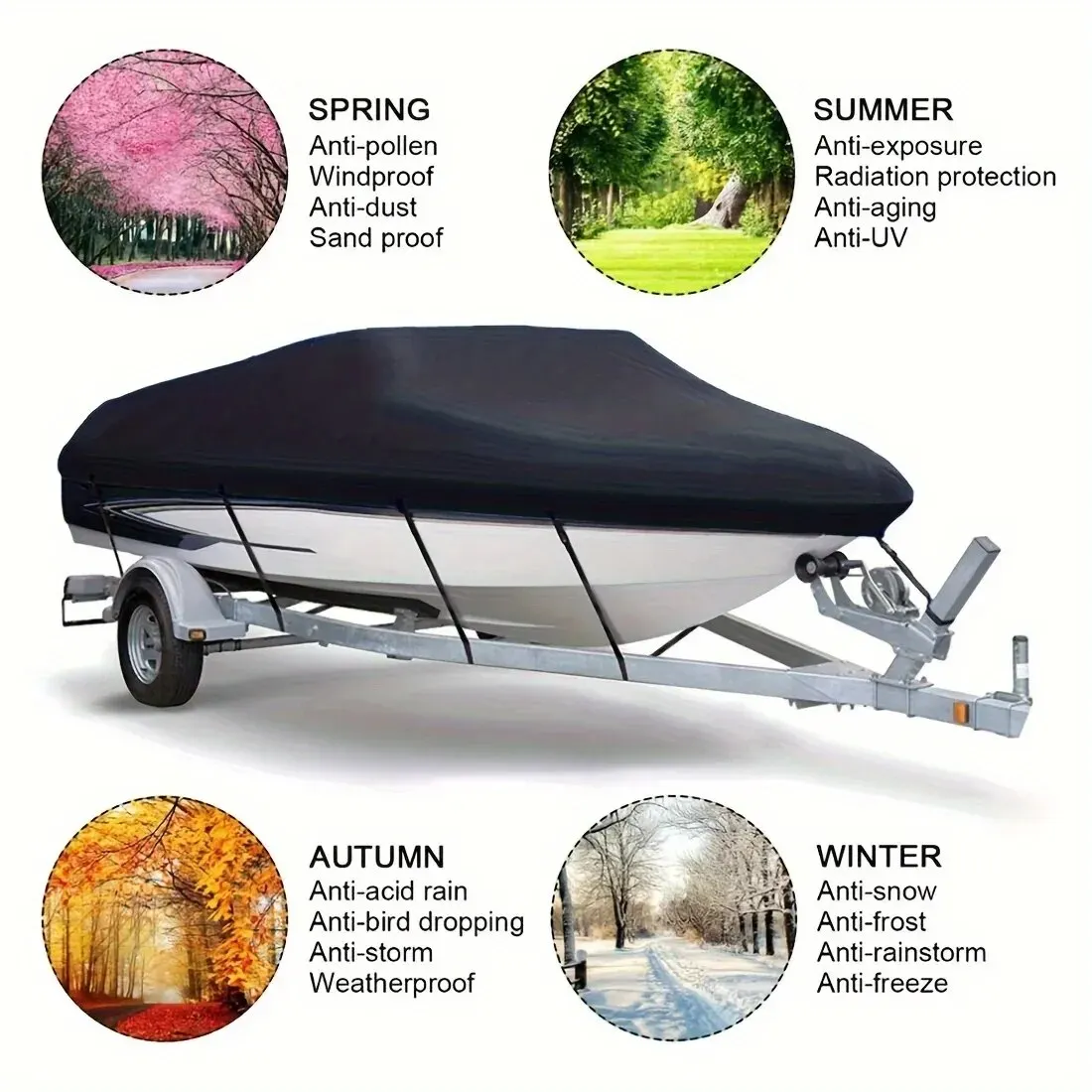Black Boat Cover Anti-UV Waterproof Outdoor Protection Heavy Duty Marine Fishing Speedboat 190T Yacht 11-22FT fishing boat cover boat cover
