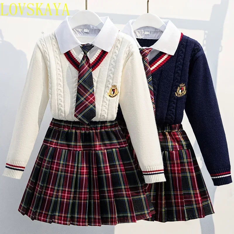2024 Autumn Children's Set Girls School Uniform Double Set Children's School Style Girls Clothing Junior High School Clothing