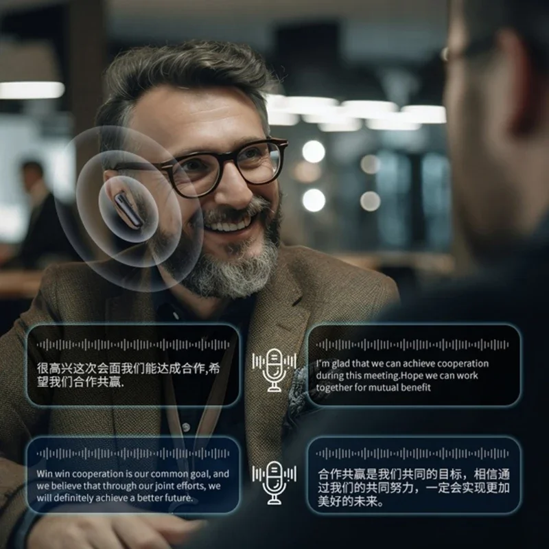 RK-C227 Language Translation Headphones Translate 32 Languages, Support Recording to Text Conversion, Waterproof Meeting Records
