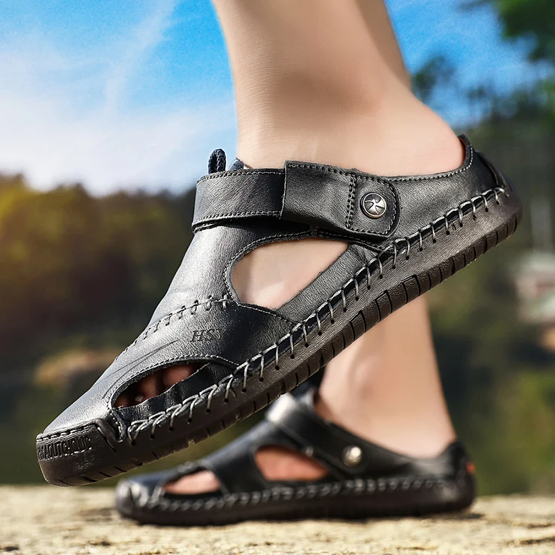Men Leather Sandals Summer Male Shoes Beach Sandals Man Fashion Comfortable Outdoor Casual Sneakers Classic men shoes Size48
