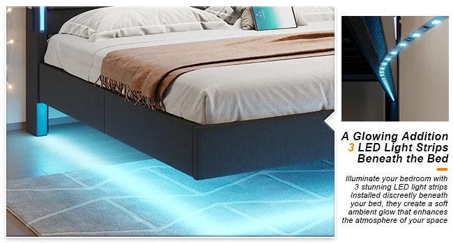 floating bed frame with led lights