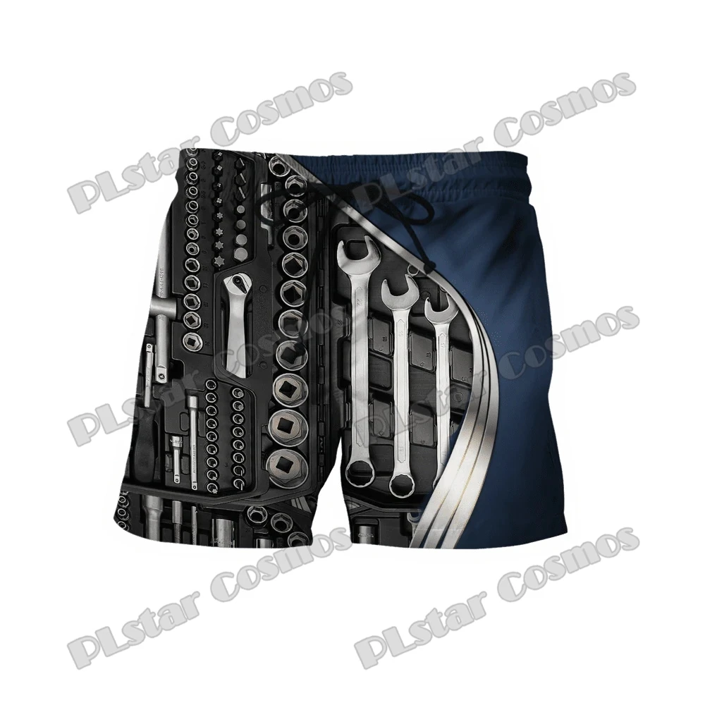 Benutzer definierte Name Mechaniker Schädel Metall muster 3d gedruckt Herren Shorts Sommer Harajuku lässig Unisex Polyester regelmäßige Shorts DKD-15 – Detail 10