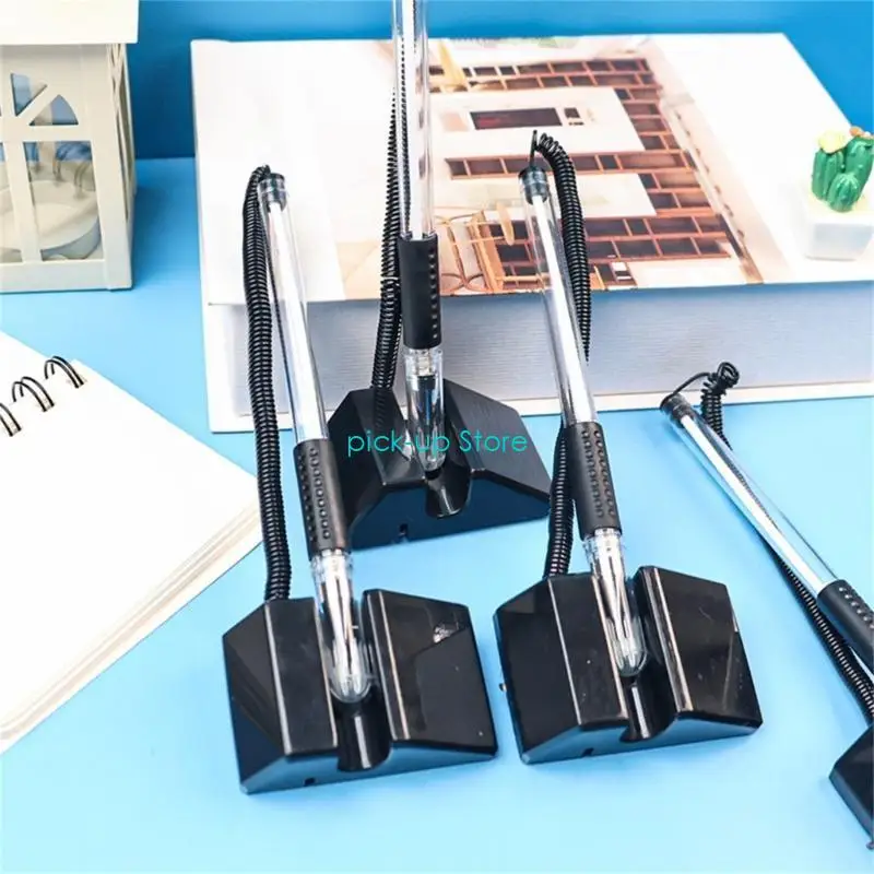 Q5WA 10Pcs 리셉션 카운터 펜 데스크탑 펜 검정 잉크 펜 책상, 접착 체인 및 보안 펜 홀더가있는 보안 펜