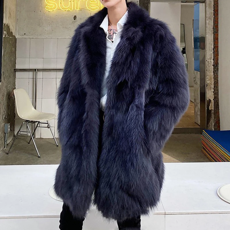 

Autumn Winter Fur Coat Jacket Thick Men Lapel Warm Luxury Faux Fur Black Parkas Mens Furry Outerwear Windbreaker