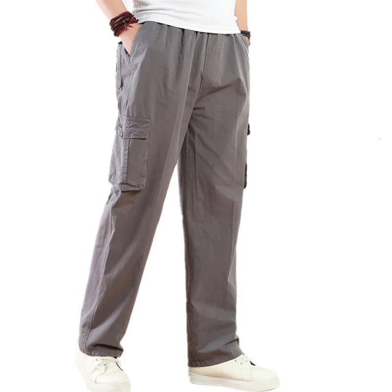 2024 Men's outdoor work clothes casual men's pants men's washed cotton multi bag pants straight leg casual pants  Men's clothing