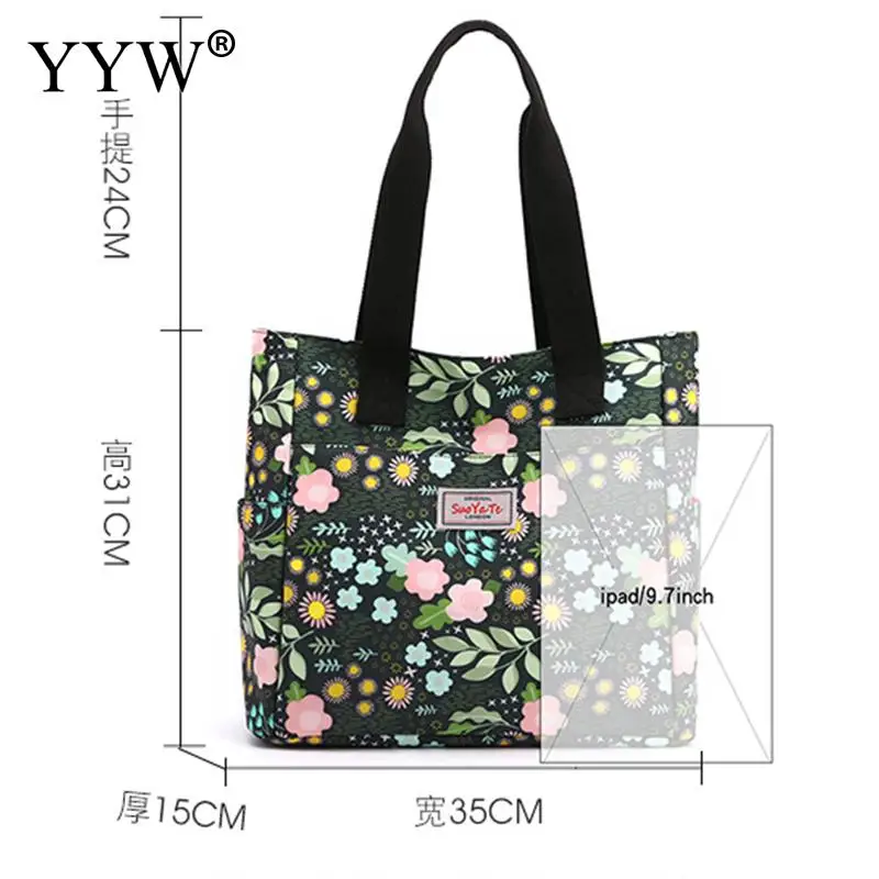 Women Bucket Tote Bags Casual Floral Printing Nylon Shoulder Handbag Top Handle Bag Large Capacity Mother Travel Shopping Purse