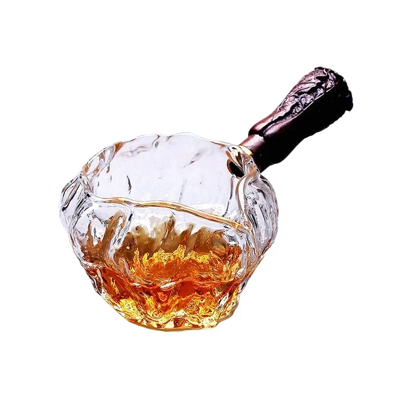 Glass Tea Serving Pitcher Decanter, Wooden Handle, Chinese Gongfu Chahai Tea Pitcher Glass Tea Cup Coffee Milk Pot