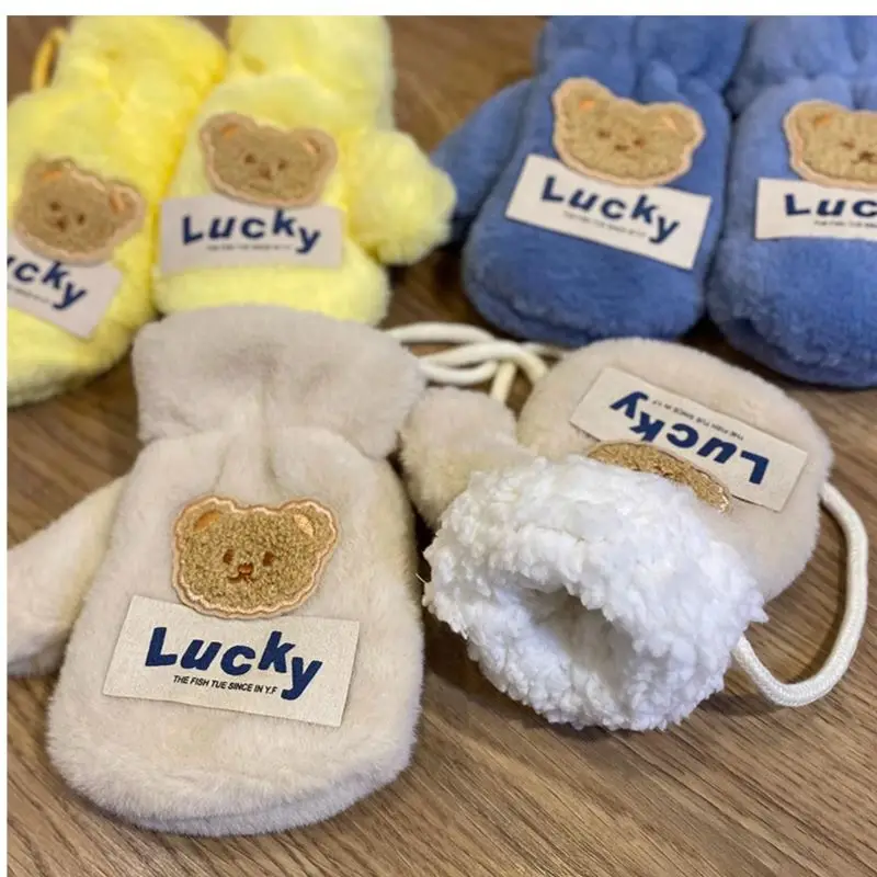 Warm Plush Thick Baby Gloves Winter Plus Coral Fleece Full Finger Gloves Warm Cartoon for Boys Girls 2-8Y winter gloves baby mittens