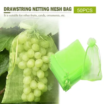 50PCS Sacchetti di protezione per frutta Sacchetti di rete da giardino anti-uccelli Borsa a rete per uva fragola Plante Copertura per rete per verdure Attrezzo da giardino 1