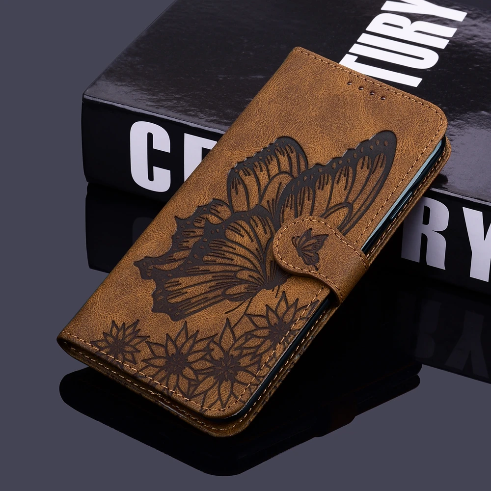 Butterfly Leather Flip Case with Card Holder and Hasp Wallet Features