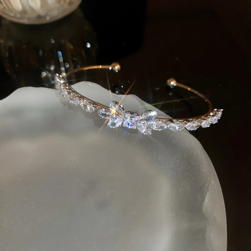 Zircon Bow Cuff Bracelet for Women Korea Luxury High-grade Charm Bracelet Fashion Personality Wedding Dainty Accessories