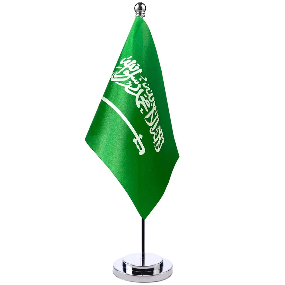 

14x21cm Saudi Arabia Desk Small Country Banner Meeting Room Boardroom Table Standing Pole The Saudi National Flag