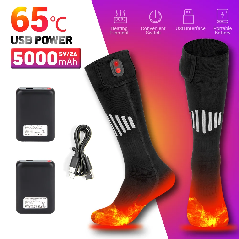 

Heated Socks Winter Warmth 5000mAh USB Rechargeable 65℃ Heating Socks Ski Outdoor Heated Boots Snowmobile Skiing Sock